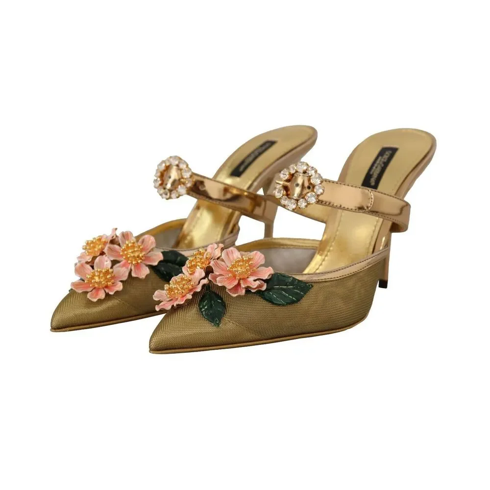 Dolce & Gabbana Gold Crystal Floral Decor Heels Sandals Shoes - Picture 7 of 7